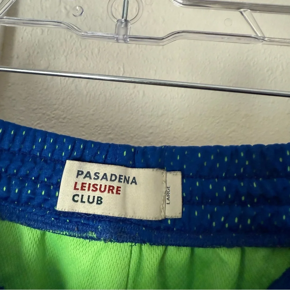 PASADENA LEISURE CLUB blue basketball mesh athletic logo patch‎ elastic shorts